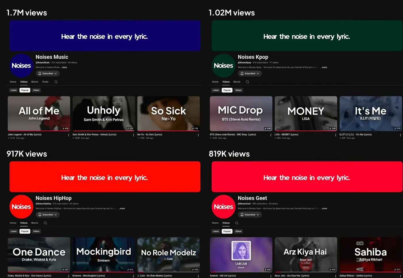 the noises music youtube channel: lyric videos made with noises studio