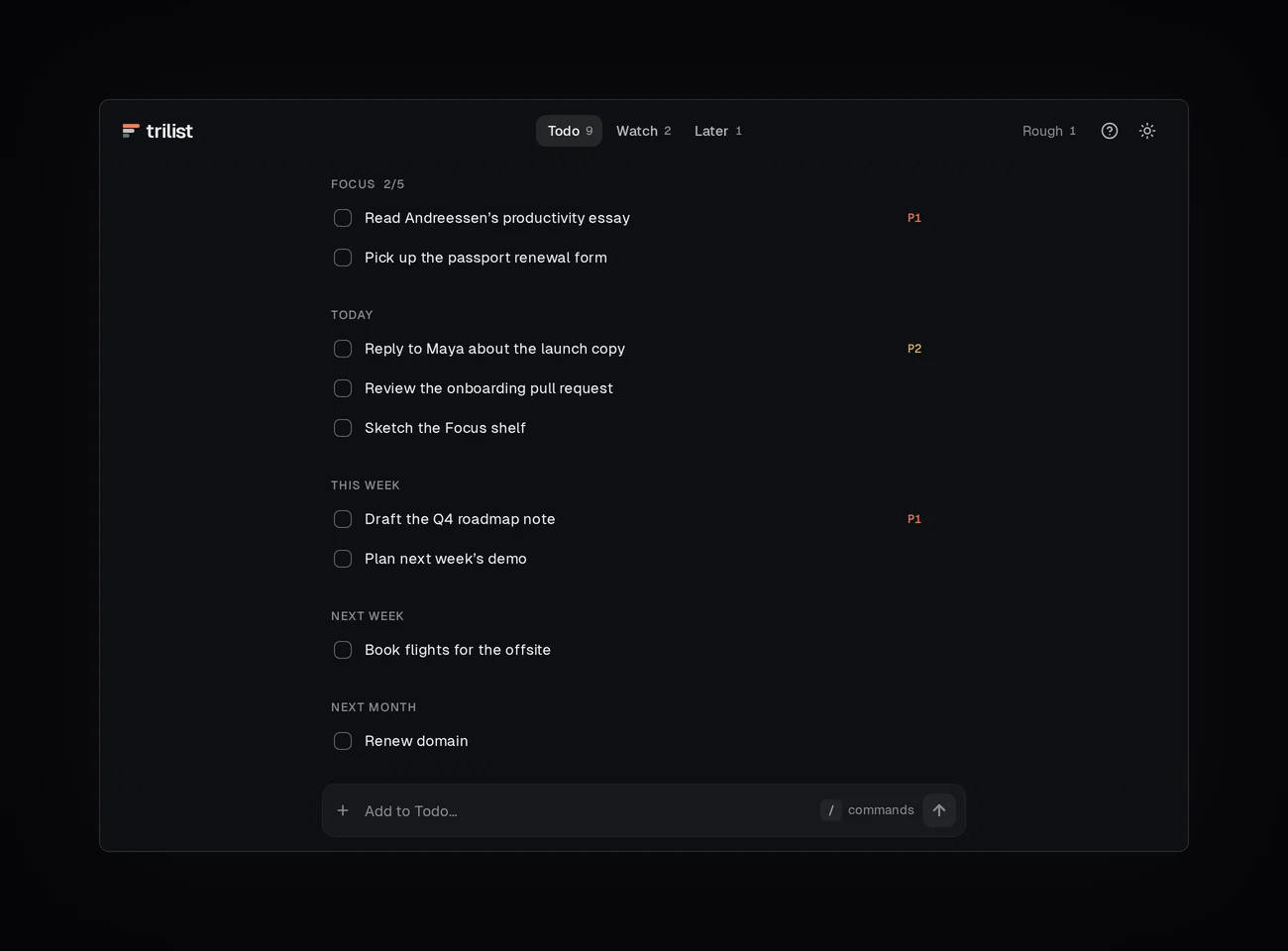 trilist app with its three lists